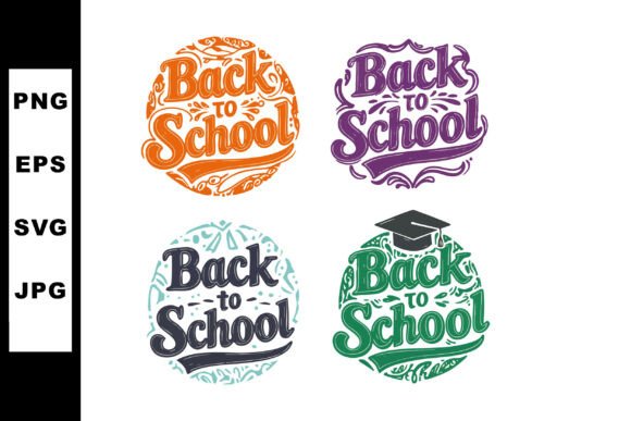 Back to School Round Badge Designs with Vibrant Colors and Graduation Caps