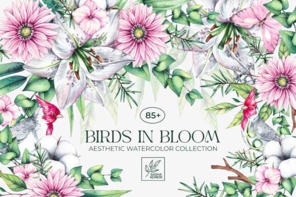 Birds in Bloom Watercolor Floral Set: Elevating Design with Nature-Inspired Elegance
