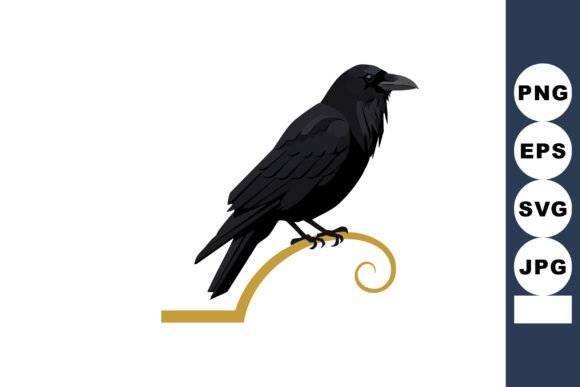 Black Raven Perched on Ornamental Golden: A Versatile Asset for Professional Design
