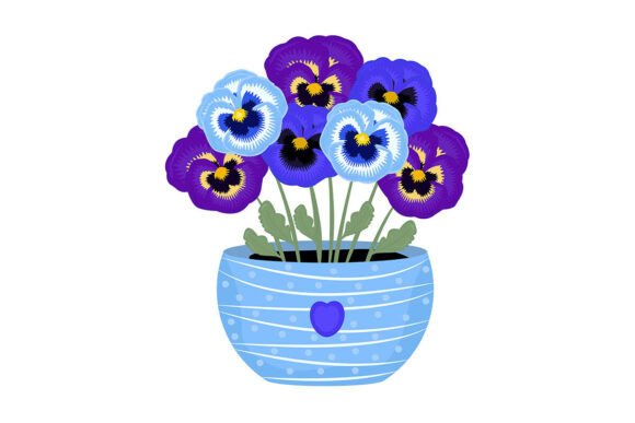 Blue and Violet Pansies in a Pot: A Versatile Visual for Creative Projects