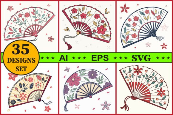 Bring Timeless Elegance to Your Projects with the Oriental Floral Asian Fan Clipart Bundle