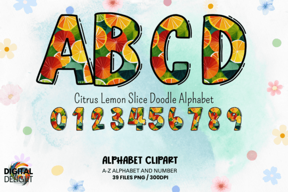 Citrus Lemon Slice Doodle Alphabet Guide