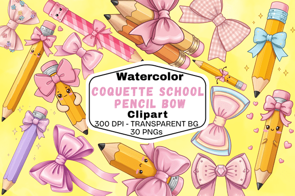 Coquette Pencil Bow Watercolor Clipart: Elevating Design with Whimsical Elegance
