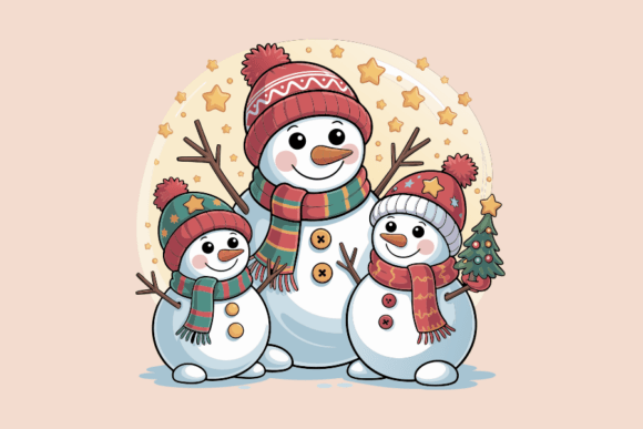 Cute Snowman Family Christmas Decoration: Elevating Holiday Design with Vector Art