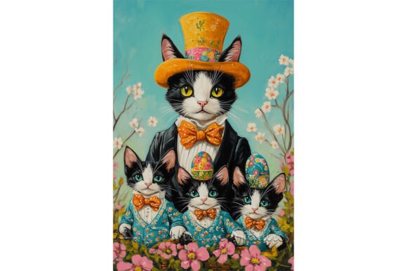Easter Cat Lovers Family Wall Print