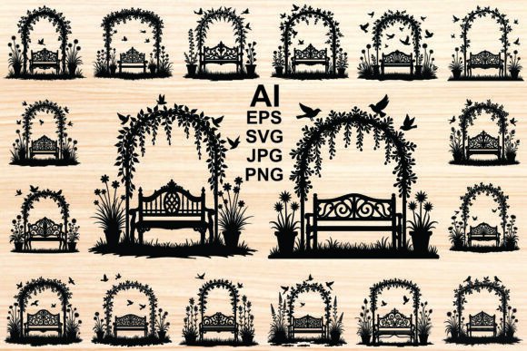 Garden Bench Vector Silhouette Set: A Design Resource Evaluation