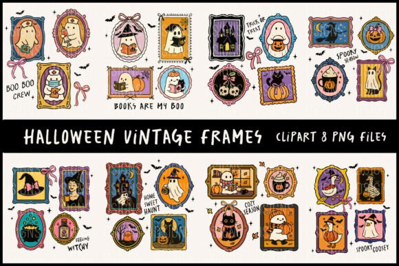 Halloween Vintage Frame Bundle PNG: Spooky-Cute Designs for Your Creative Projects