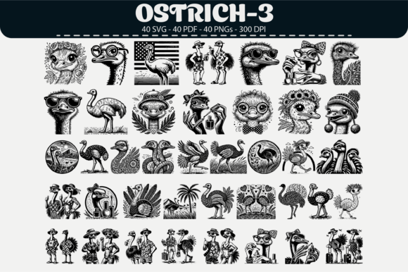 Quirky Ostrich Clipart – 40 Designs: A Creative Toolkit for Makers and Designers