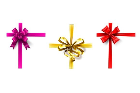 Realistic Gift Bow: Cross Ribbon with Elegant Tied Satin Details
