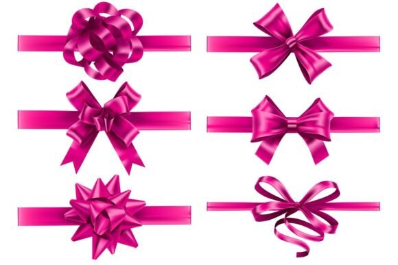 Realistic Pink Ribbons with Bows