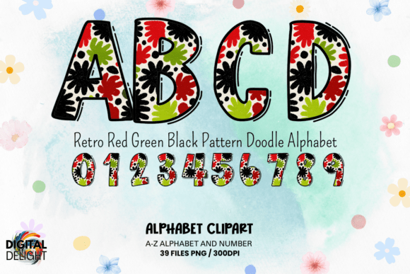 Retro Red Green Black Doodle Alphabet Guide