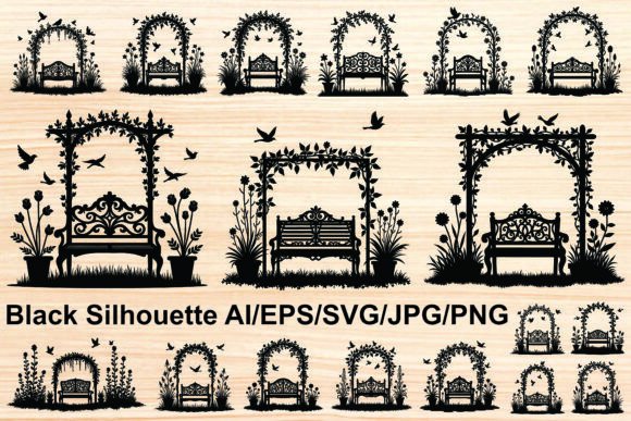 Silhouette Garden Bench Vector: Strategic Design for Tranquil Branding and Visual Communication