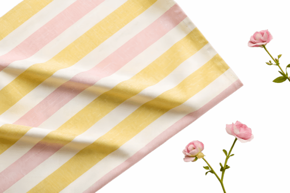 Strategic Design Applications for Striped Fabric and Pink Flowers Isolated Assets