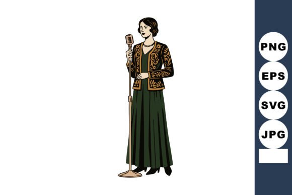 The Timeless Elegance of Vintage Illustration: A Guide to the Female Singer in a Long Green Dress