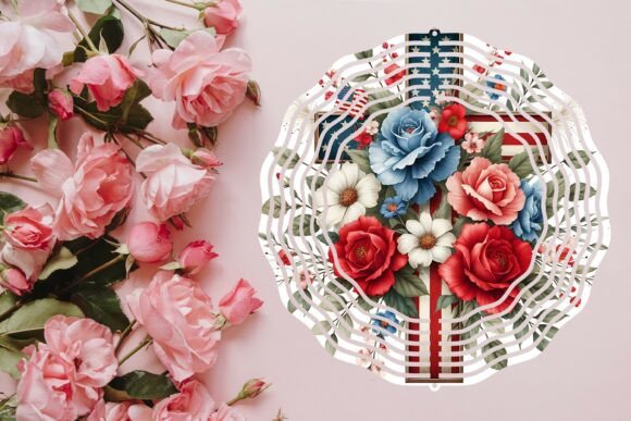 Usa Flag with Floral Cross Wind Spinner: Blending Patriotism and Botanical Elegance in Modern Garden Decor