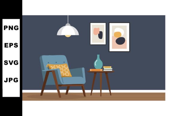 Visualizing Comfort: The Modern Blue Armchair with Yellow Pillow in Digital Design
