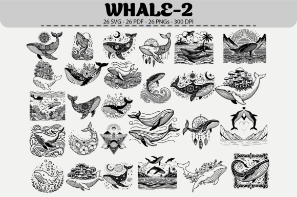 Whale Clipart Set – 26 Designs: Elevating Your Creative Projects with Ocean-Inspired Art